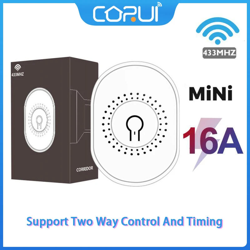 

Смарт-выключатель CoRui RF433MHZ, 16 А, поддержка двухстороннего управления и синхронизации, поликарбонатный ингибиторный материал, модуль перекл...