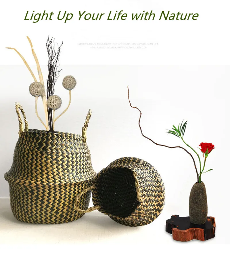 Handmade Seagrass Flower Pot Proenvironment Storage Wicker Rattan Straw Home Garden Deco Wave Pattern Planter pot Laundry Basket