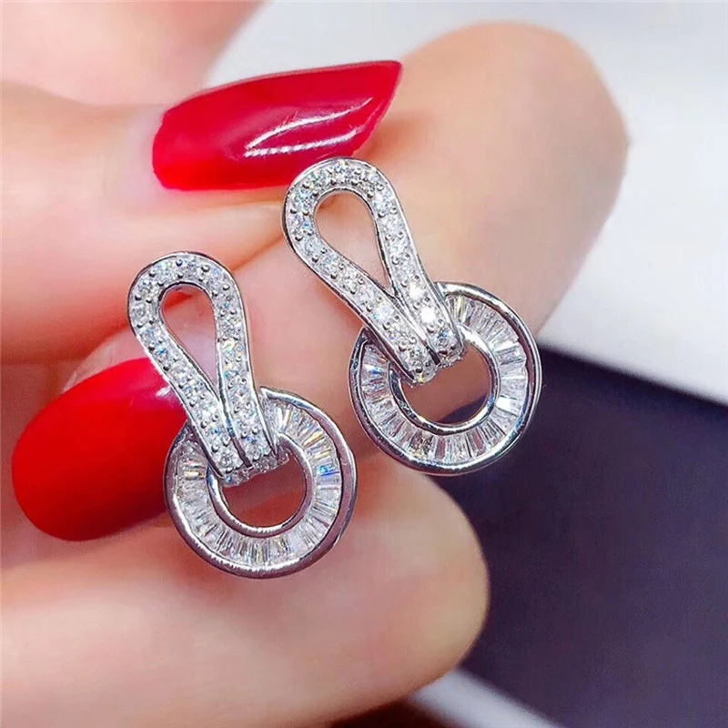 

New Temperament Geometric Shaped Drop Earrings for Women Full Paved Dazzling Cubic Zirconia Luxury Fashion Wedding Jewelry
