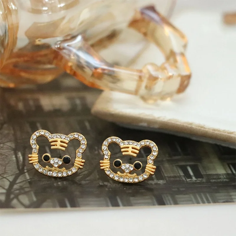 

Cute Tiger Small Rhinestone Cartoon Earrings Chinese Zodiac Earrings Animal National Fashion Earring Ornament Girl