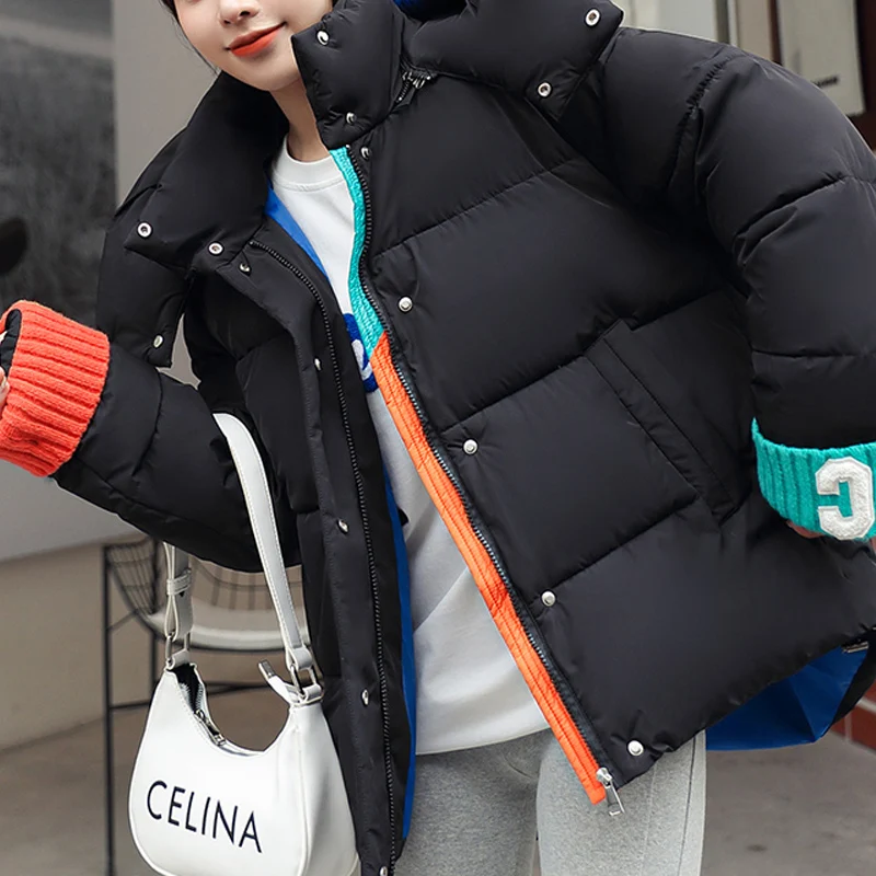 New 2022 Women Short Jacket Winter Thick Hooded Cotton Padded Coats Female Korean Loose Parkas Ladies Oversize Outwear