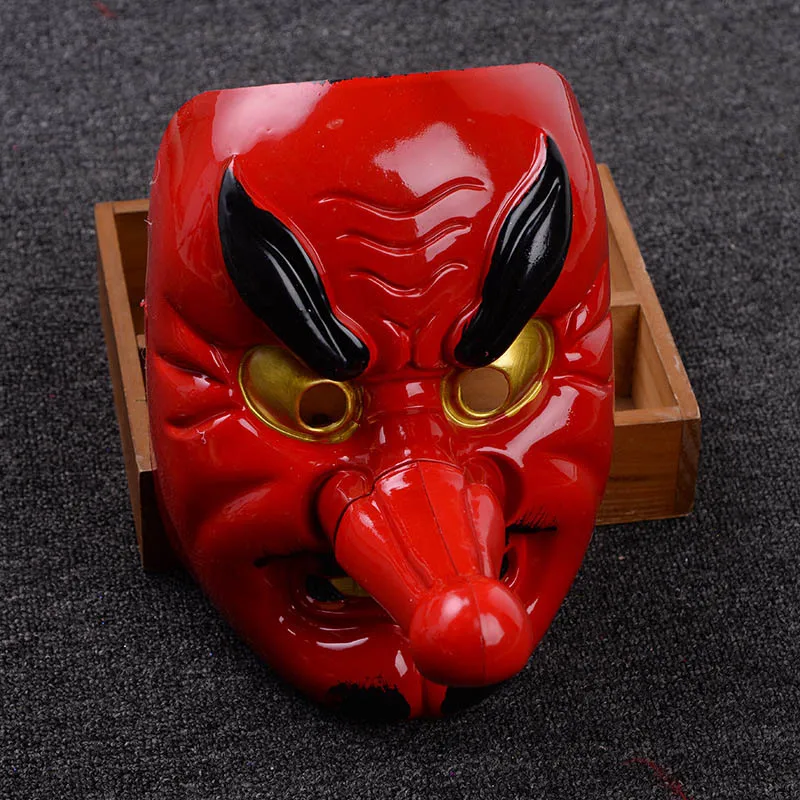 Пластиковая маска для Хэллоуина ужасная Красная Tengu с длинным носом реквизит