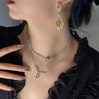 women zircon necklace s925 ear hook rhinestone heart shape pendant for girls jewelry accessories 2022 trendy party jewelry