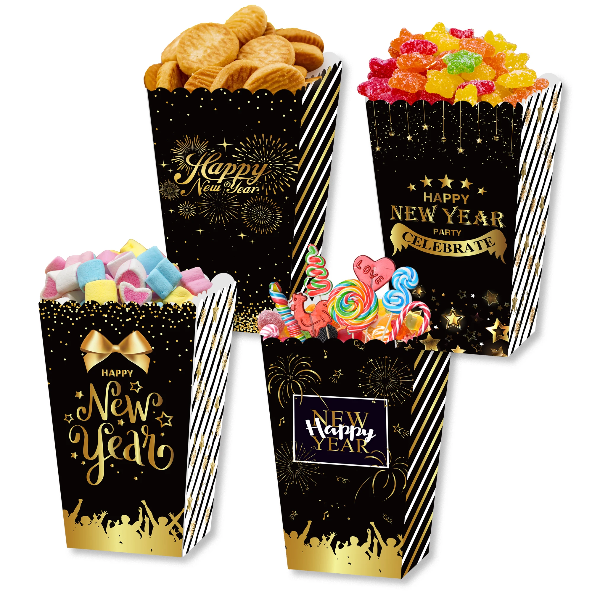 

BM011 12Pcs Cheers 2023 Happy New Year Party Treat Popcorn Box Spring Festival Party Decorations Birthday Party Candy Gift Boxes