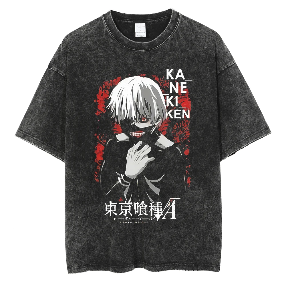 

Tokyo Ghoul T Shirts Japanese Anime Washed T-shirts Kaneki Ken Graphic Printed Short Sleeve Hip Hop Streetwear