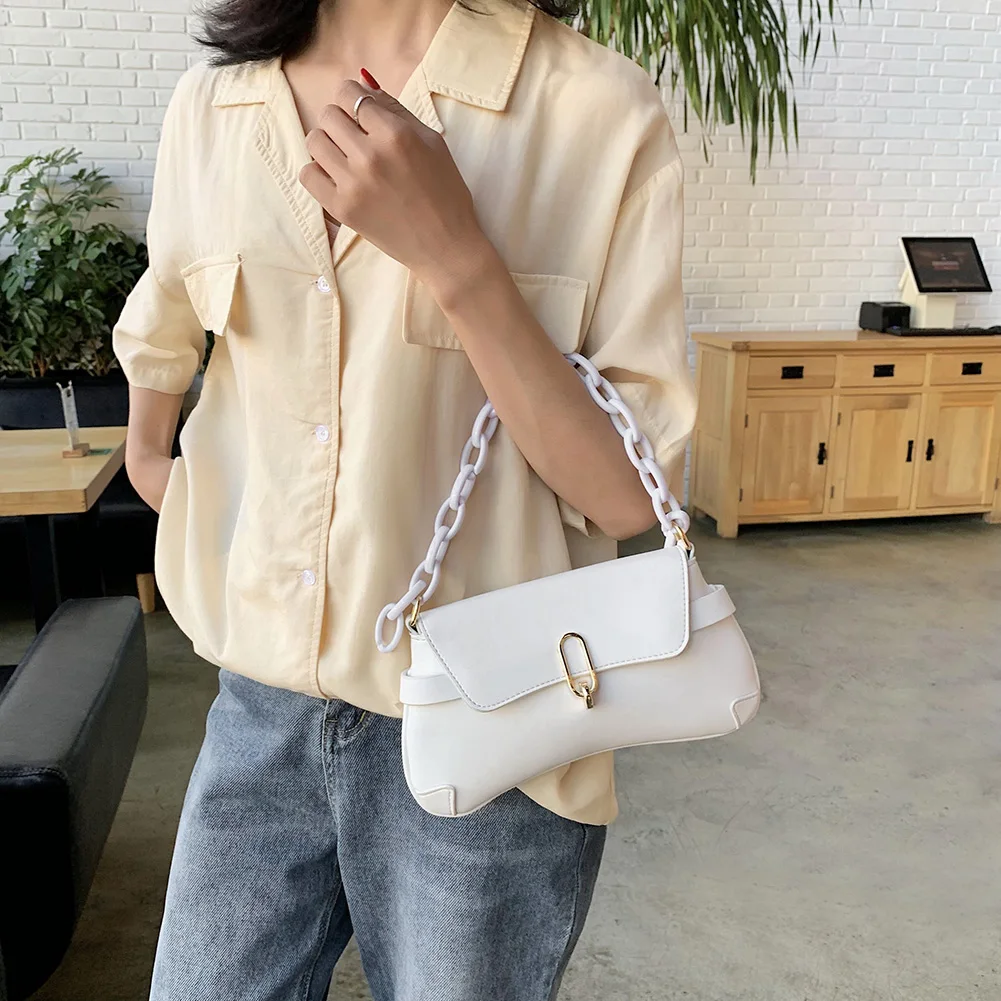 

Сумка на плечо женская из экокожи, модный саквояж на цепочке, однотонный элегантный мессенджер в ретро стиле