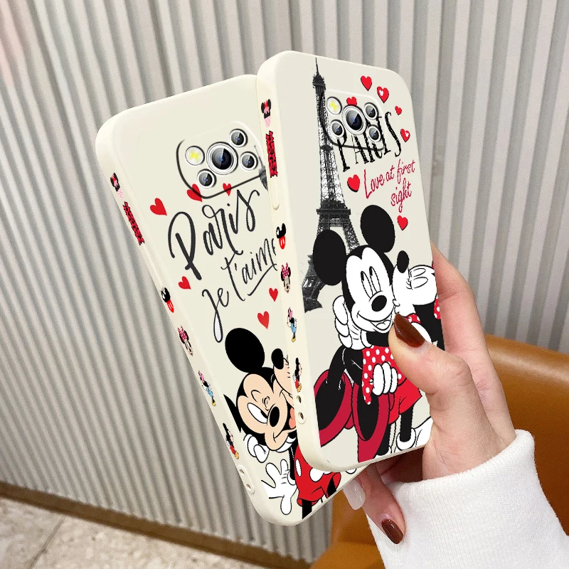 

London Luxury Mickey Minnie Phone Case For Xiaomi Mi Poco M5s M5 X5 X4 X3 M4 M3 F4 F3 GT C55 C50 Pro NFC 5G Liquid Left Rope