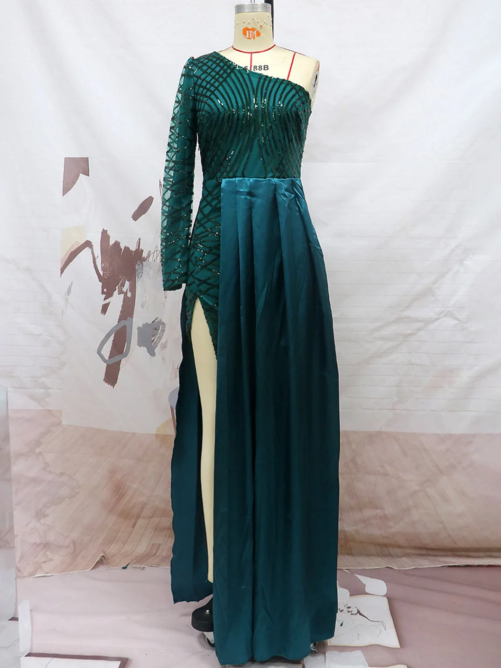 Romans Long Evening Dress Green Women's Dress One Shoulder Long Dress Party Dress Women Clothing Dress Prom Dress