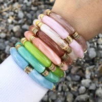 fashion jewelry acrylic bamboo tube and gold disc marble colors clear colors women bracelet medium size tube bc388