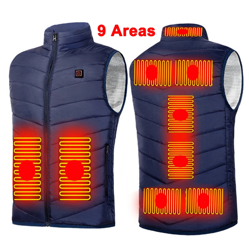Уличный супертеплый жилет с подогревом 9 зон перезаряжаемый в Канаду мужской и