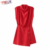 summer bodysuits women elegant red office lady vintage jumpsuit female fashion loose casual streetwear sleeveless slim playsuits