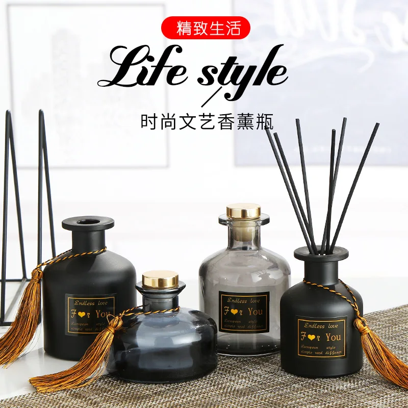 

3PCS 130ml/250ml High Quality Black Empty Aromatherapy Bottle Reed Fragrance Glass Diffuser Bottle with Wood Lid