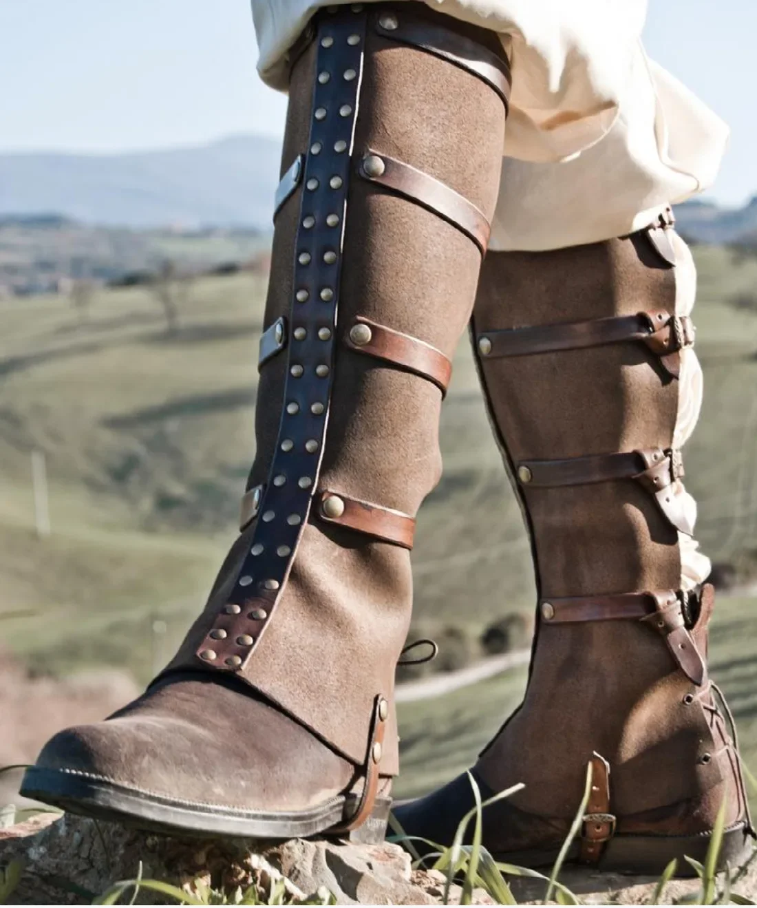 Винтажные гетры в стиле стимпанк кожаные со шнуровкой и пряжкой средневековые