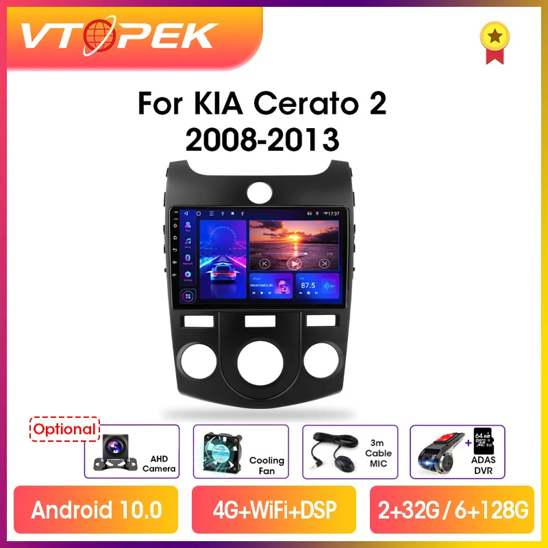 Vtopek 9 4G Carplay 2din Android 10.0 Car Radio Multimedia Video Player Navigation GPS For Kia Cerato 2 TD 2008-2013 Head Unit 