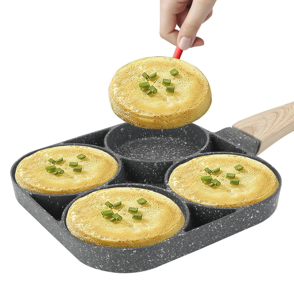 

Cooking Egg Ham Pans No Oil-smoke Breakfast Maker Egg Pancake Steak Pan Non-stick Thickened Omelet Pan Four-hole Frying Pot