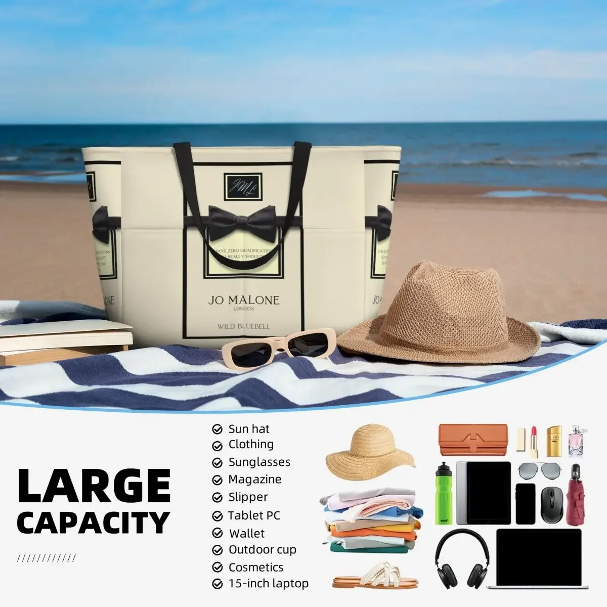 Фото Сумка-тоут Jo Malone Beach Tote Bag, спортивная сумка для спортзала и йоги, большая сумка-тоут, женская дорожная сумка, сумка для фитнеса №5