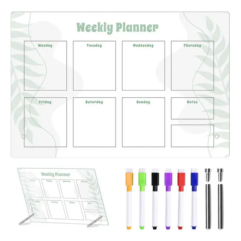 

Whiteboard Planner 12*8in Acrylic Weekly Desktop Whiteboard With 6 Markers Weekly Desktop Whiteboard Calendar Planning Noteboard