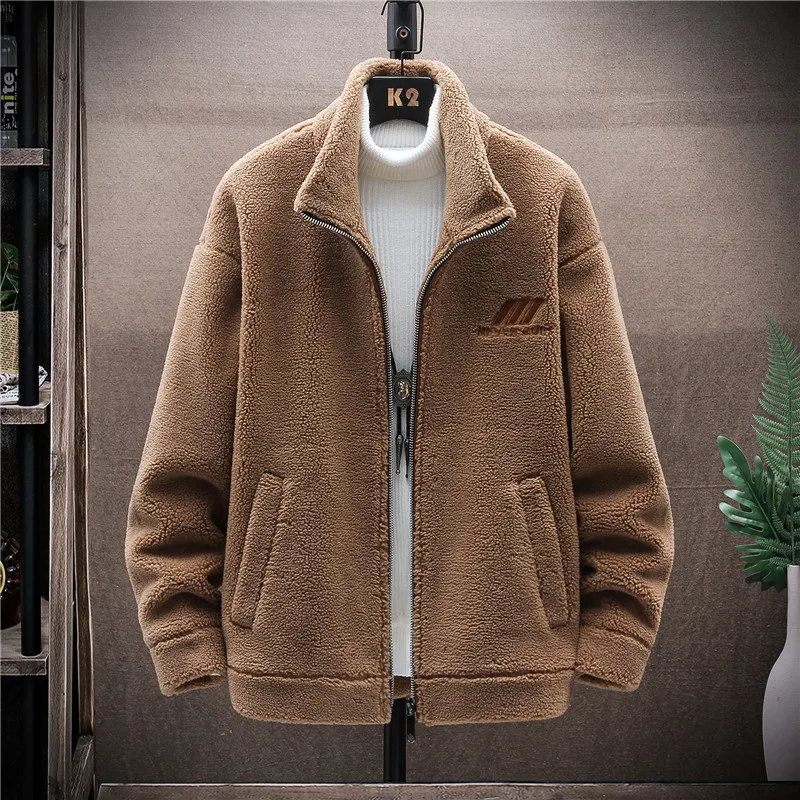 

Men 2022 New Winter Jacket Thick Jackets Man Fashion Stand Collar Lamb Wool Warm Coat Fleece Outwear Men Clothing Y499