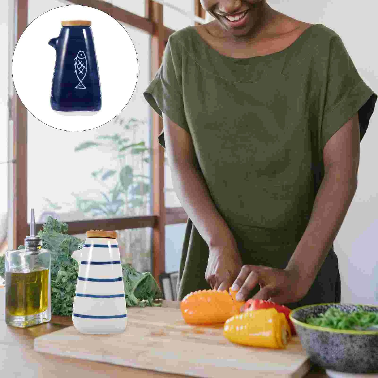 

Dispenser Oil Bottle Sauce Ceramic Soy Vinegar Cruet Olive Condiment Pot Kitchen Jar Container Syrup Dressing Salad Seasoning