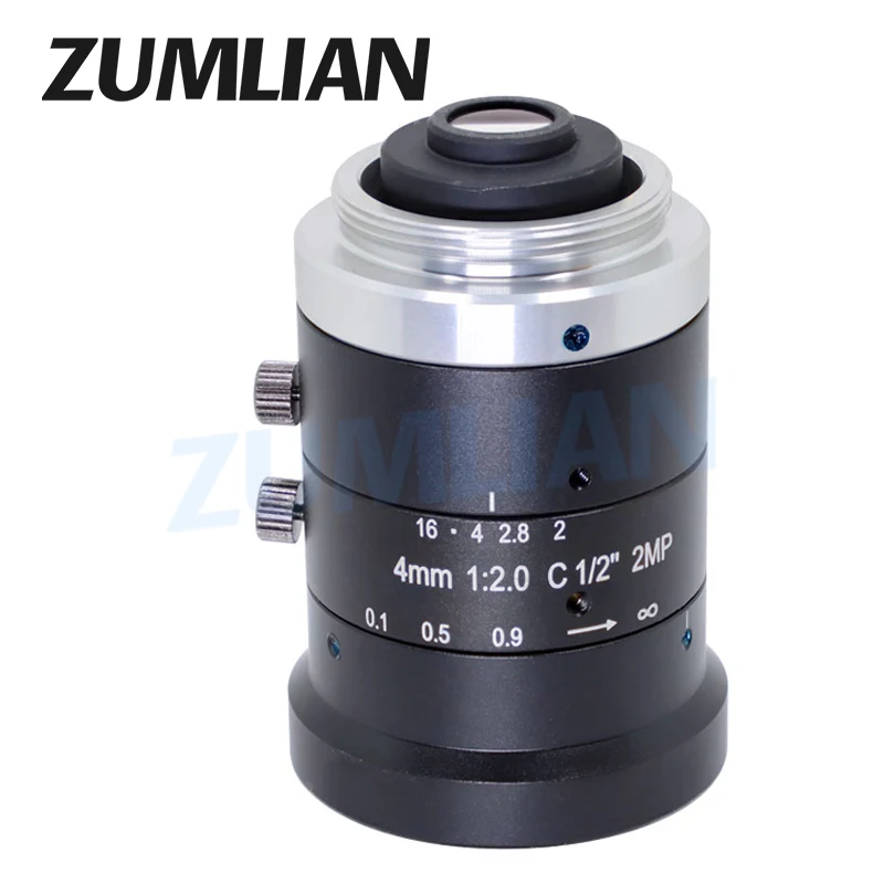 2MP Large Wide Angle lens 4mm F2.0 C-Mount Machine Vision Lens Low Distortion FA for Camera Filter Thread M30.5 CCTV