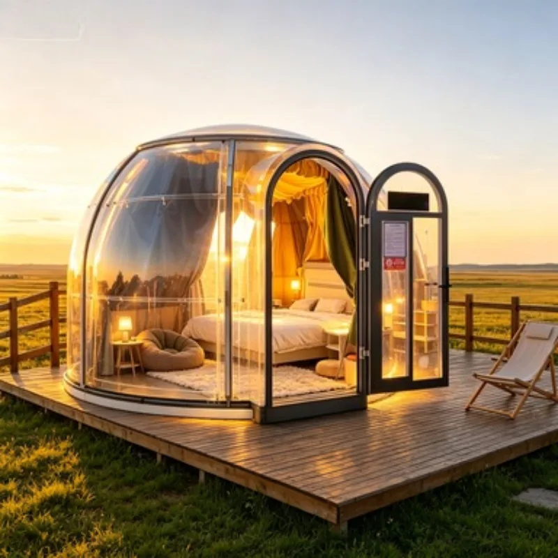 Фото Современный купольный дом-шатер Star Dome: геодезическая прозрачная ПВХ-палатка для улицы, водонепроницаемая, для сада, виллы, курорта, кемпинга №1
