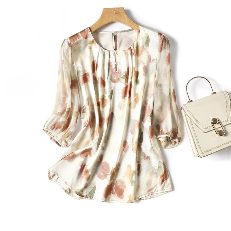 Шифоновая женская рубашка летние винтажные блузки с принтом свободные женские