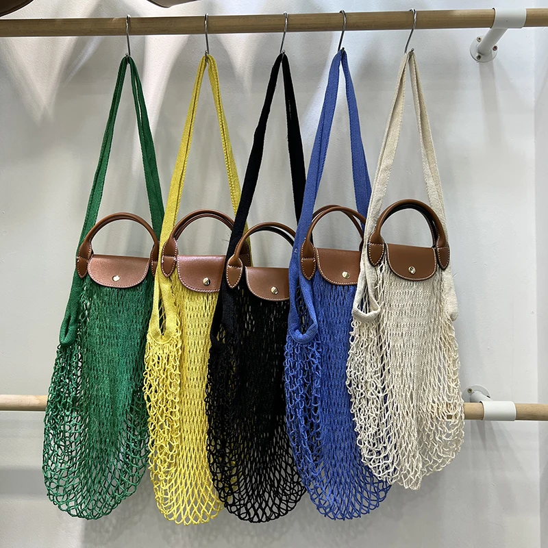 

Ажурная плетеная сумка на плечо, Женская хлопковая вместительная сумка-тоут, летняя дорожная пляжная сумка, женская сумка с ручками для пок...