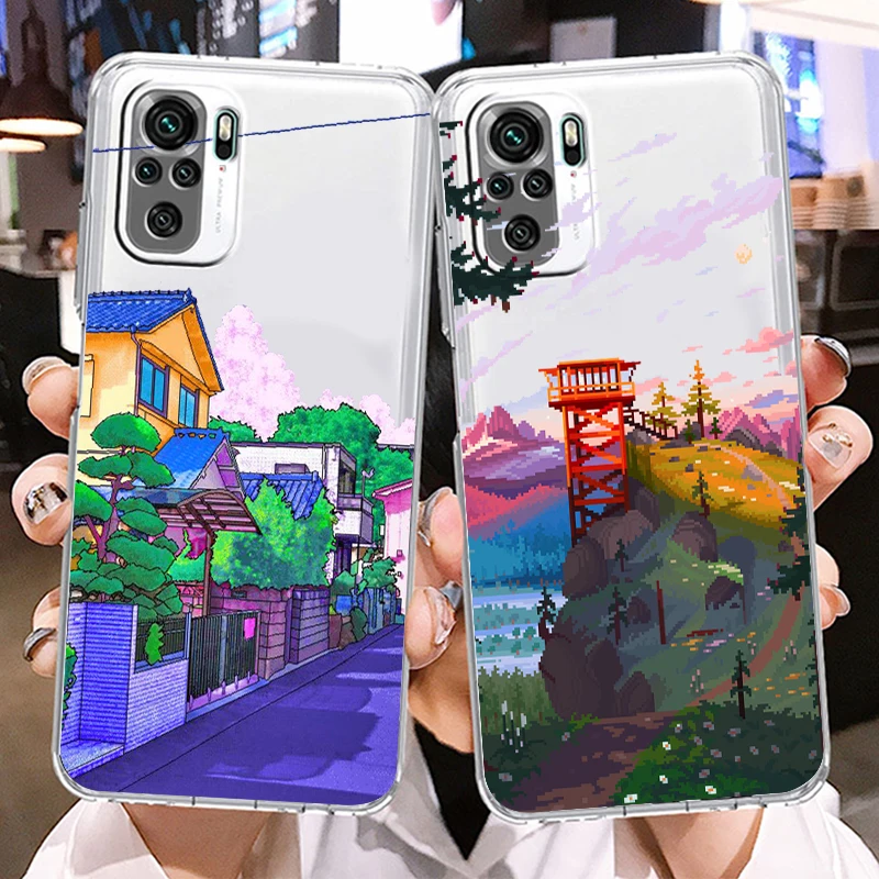 

Japanese anime palace view For Xiaomi Redmi K50 K40 Gaming 10 10C 9AT 9A 9C 9T 8 7A 6A 5 4X Transparent Phone Case Cover