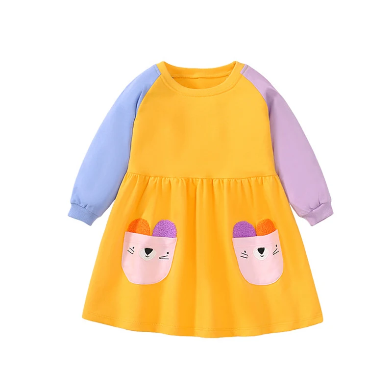 Детское хлопковое платье с длинным рукавом, на возраст 2-8 лет