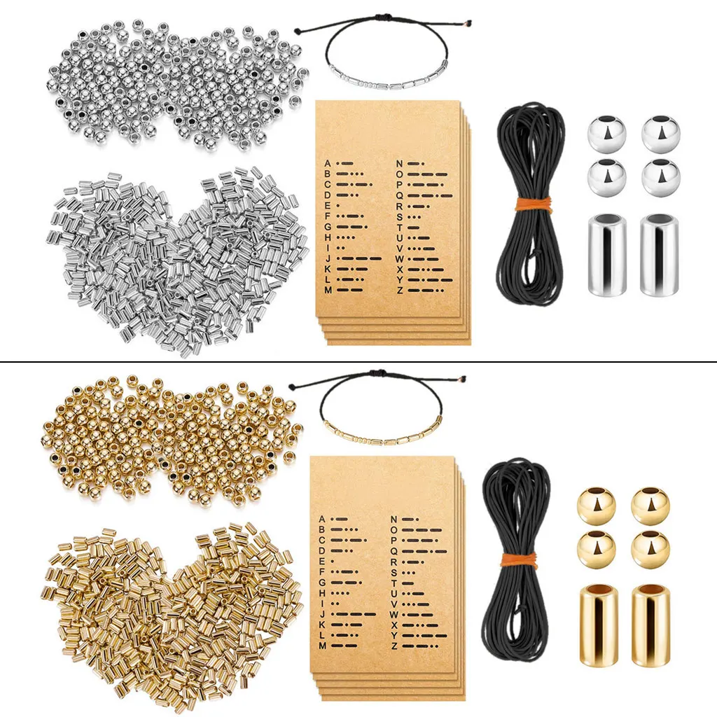 

DIY Morse Code Bracelet Making Kit 400 Round Spacer Beads 400 Long Tube Beads 20 Morse Code Decoding Card 1Roll Wax Line