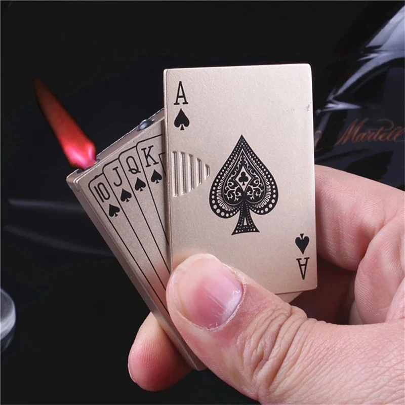 

Metal Playing Cards Jet Lighter Mini Torch Butane Metal Windproof Lighters Green Flame Poker Lighter Smoking Accessories for Men