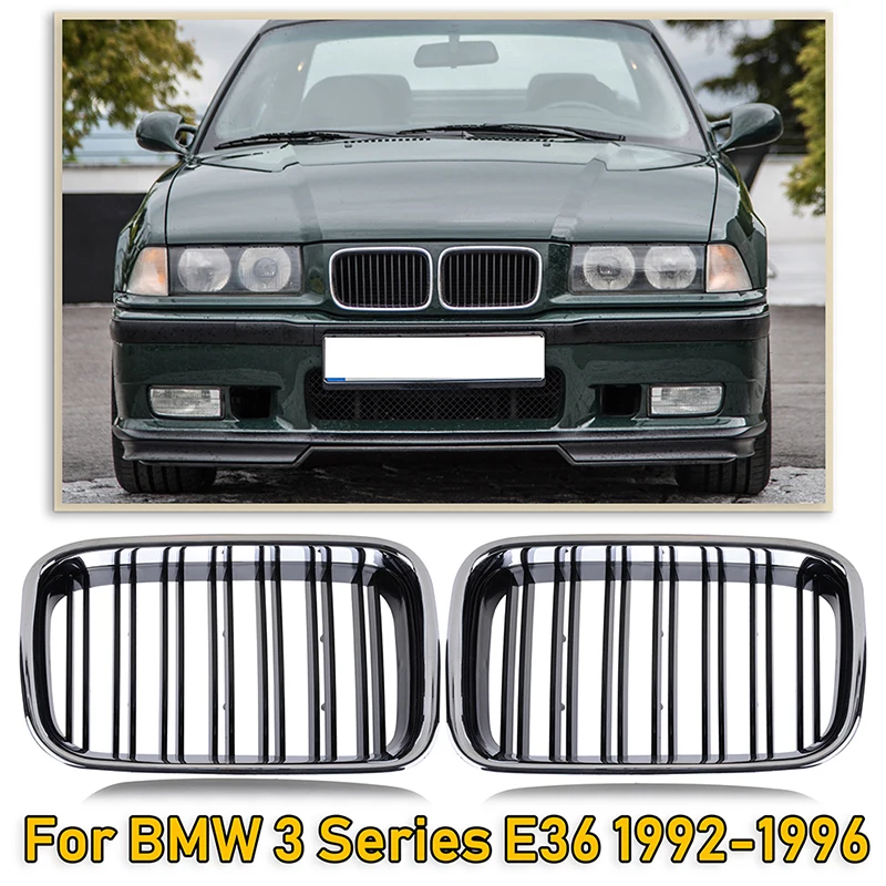 BLACK E36 Grille ABS Front Replacement Hood Kidney Grill for BMW 1992-1996 318i 323i 325i 320i 328i Accessories Chrome Silver