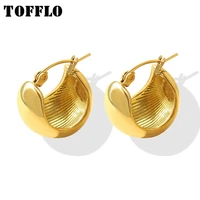 tofflo stainless steel jewelry u shaped geometric earrings plated with 18k gold female simple earrings bsf577