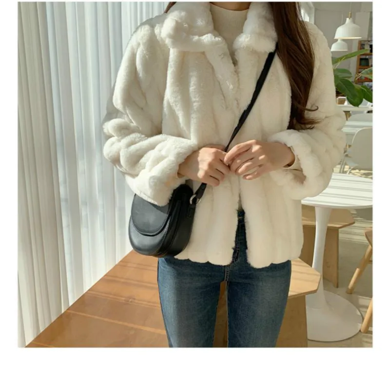 

Women's rabbit fur coat 2022 winter warm White comfortable faux fur Jacket long sleeve oversize Artificial fur Overcoat female