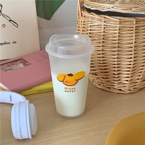 500ml Korean Plastic Water Bottle For Ice Coffee Juice Milk Cold Cups with Lid Portable Cup Reusable Drinking Bottle BPA Free