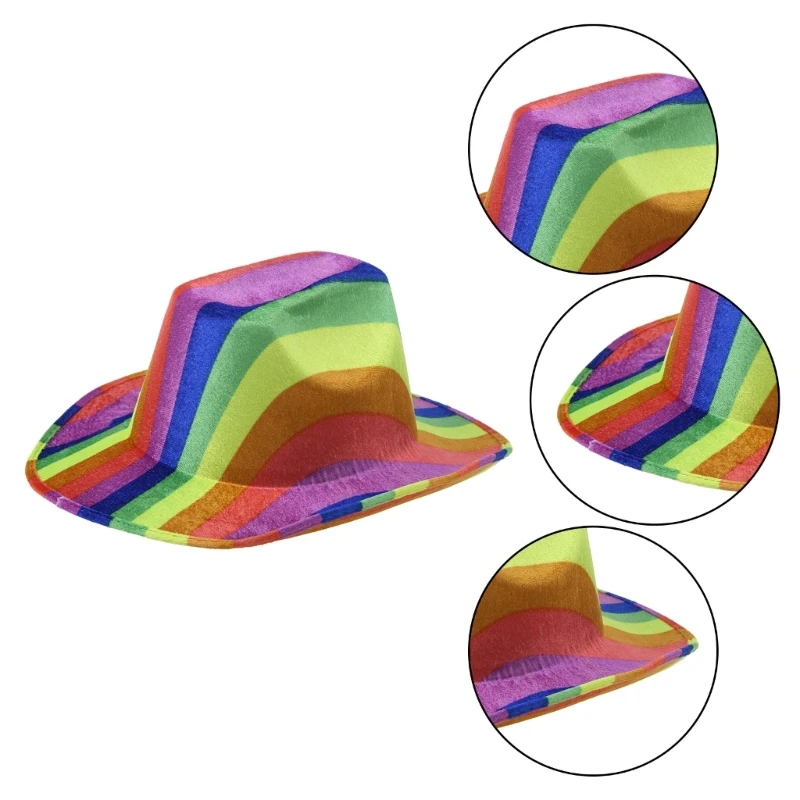 

Western Fantasy Cowboy Hat Rainbow Gay Pride Cowboy Hat Festival Carnival Party Wide Brim Rainbow Cowboy Jazz Hat Dropship