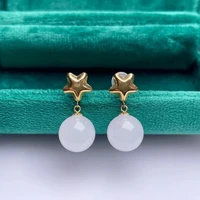 shilovem 18k yellow gold real natural white jasper drop earrings classic fine jewelry women wedding gift 10mm myme101088855hby