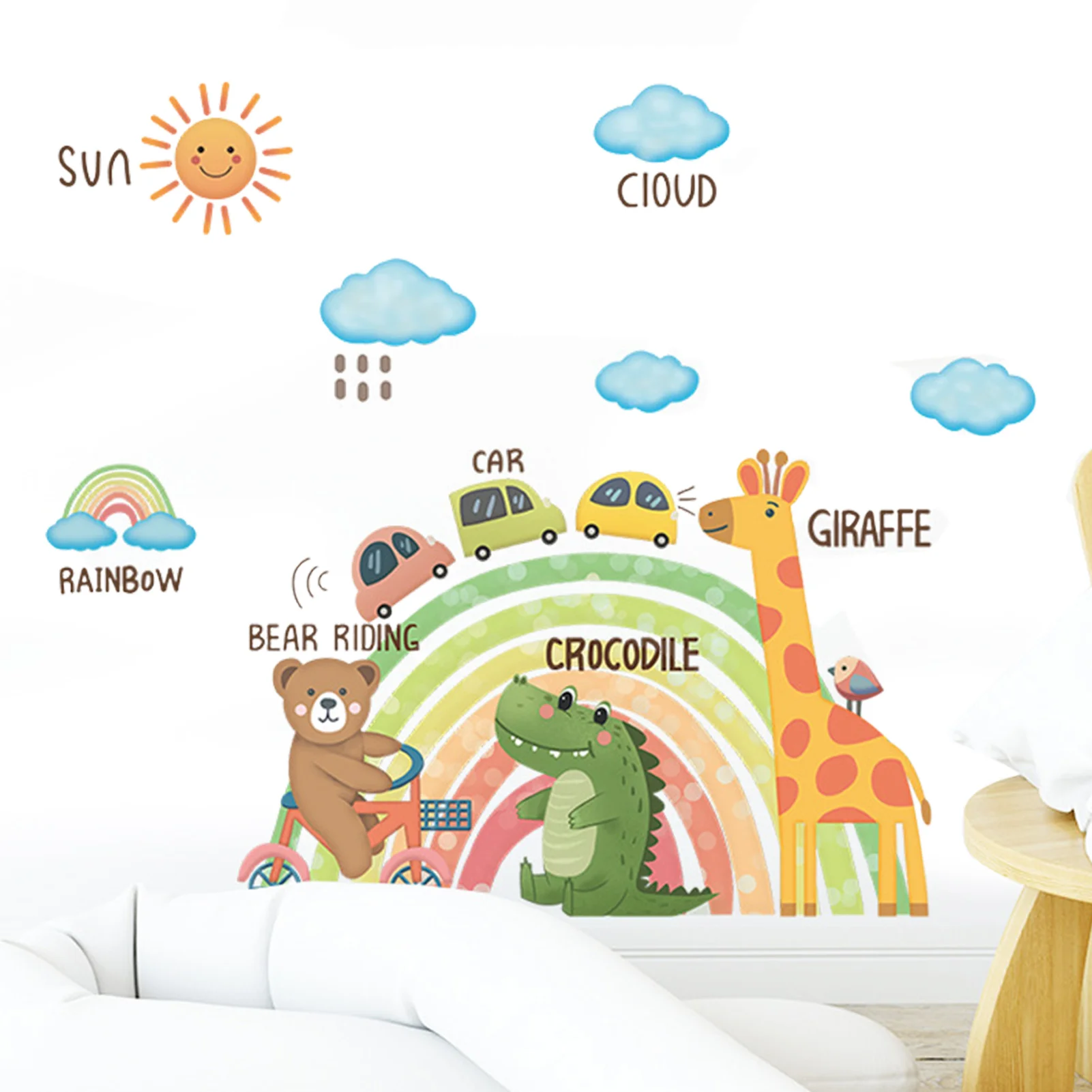 

Настенные Стикеры для детской комнаты, радужные наклейки на стену, наклейки на стену с деревом, наклейки на стену с изображением леса и живо...