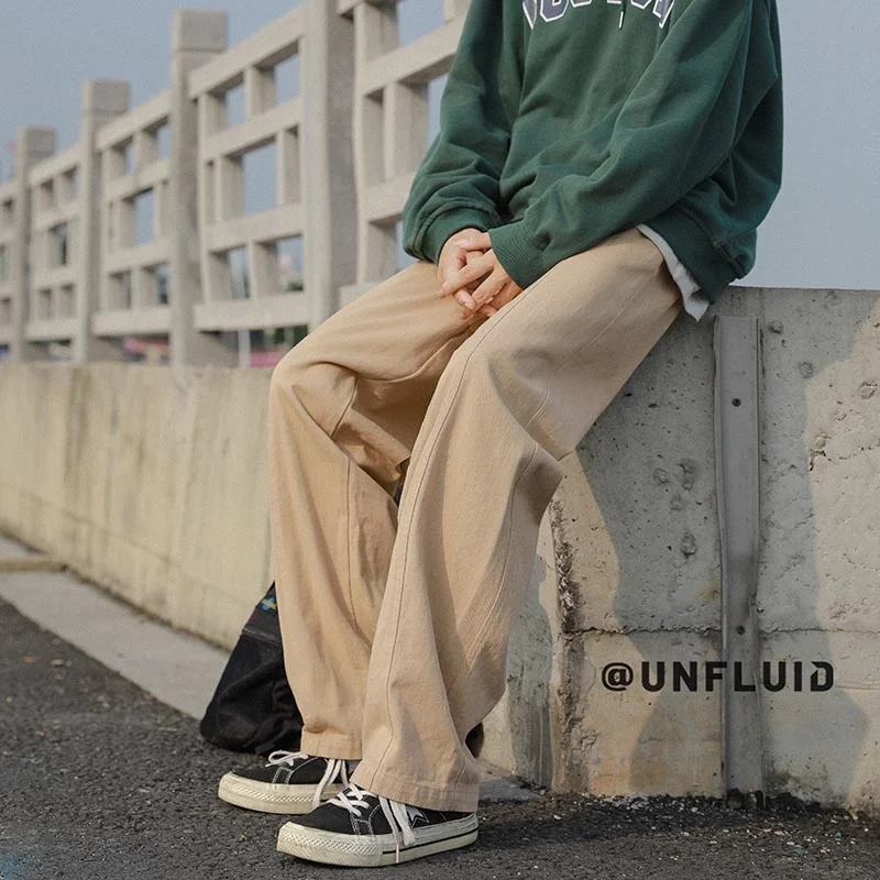 

Privathinker New Fashion Men's Casual Cotton Pants Straight-leg Solid Color Trousers For Male Baggy Elastic Waist Pants