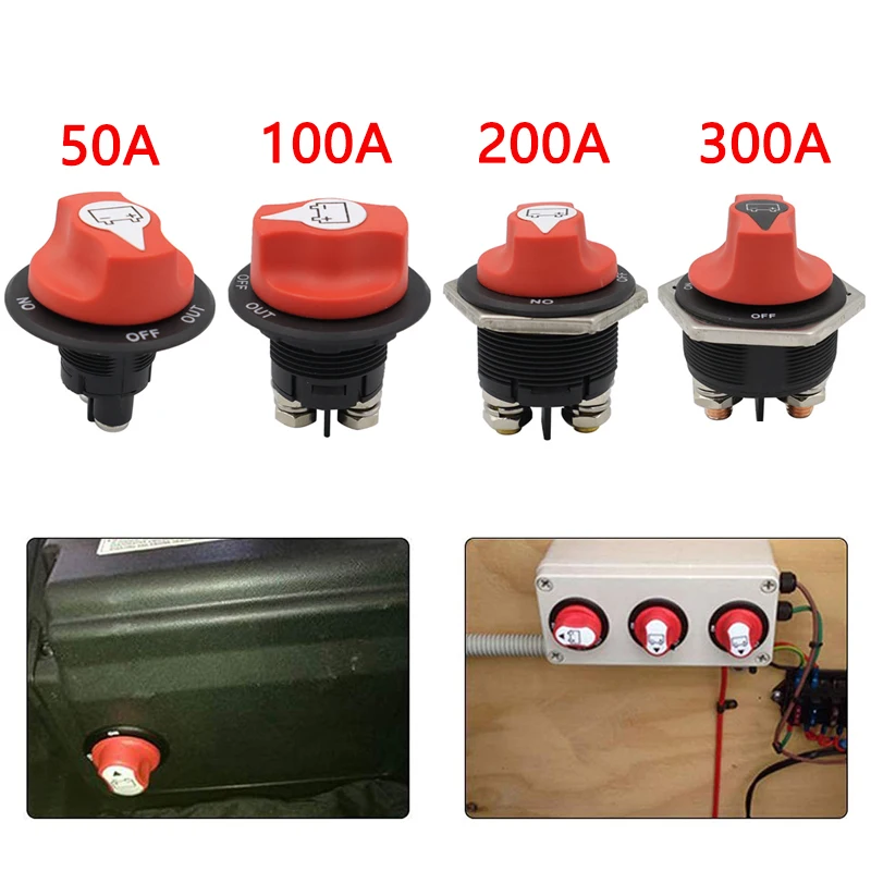 

50A/100A/200A/300A Car Battery Rotary Disconnect Switch Safe Cut Off Isolator Power Disconnecter for Motorcycle Truck Boat RV