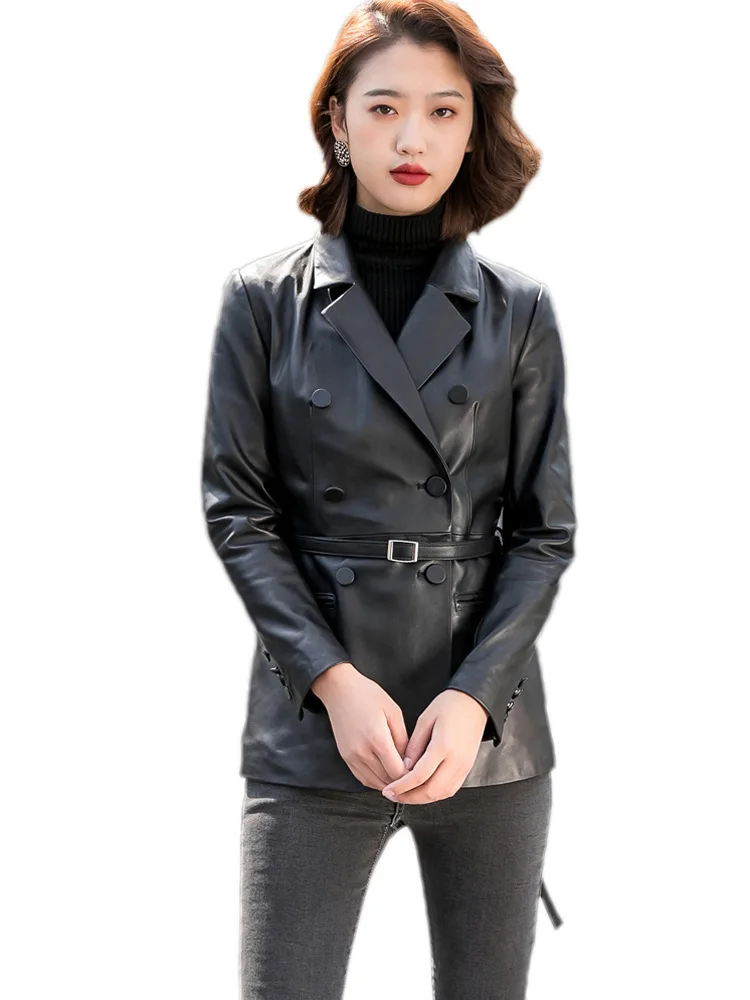 Новинка 2024 женская кожаная одежда Haining модное облегающее пальто из натуральной