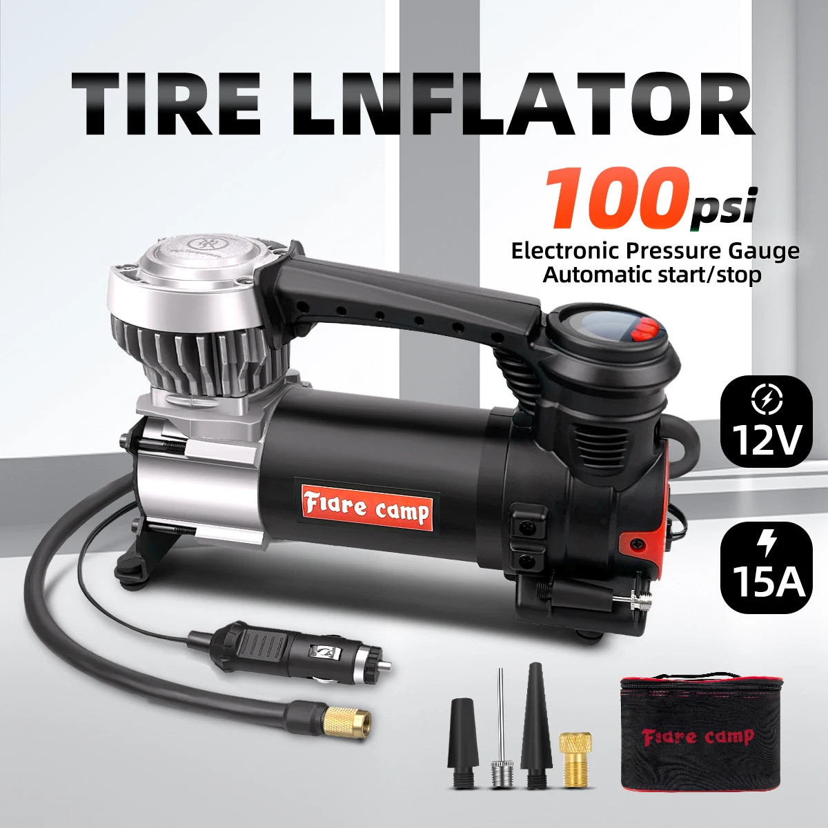 Портативный автомобильный компрессор 52Л/МИН. дюйм насос для шин с автоматическим