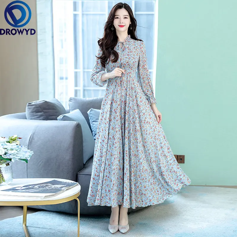 

2023 Spring Beach Boho Chiffon Maxi Dress for Women Vintage Long-sleeve Bodycon Party Dresses Women Casual Party Prom Vestidos
