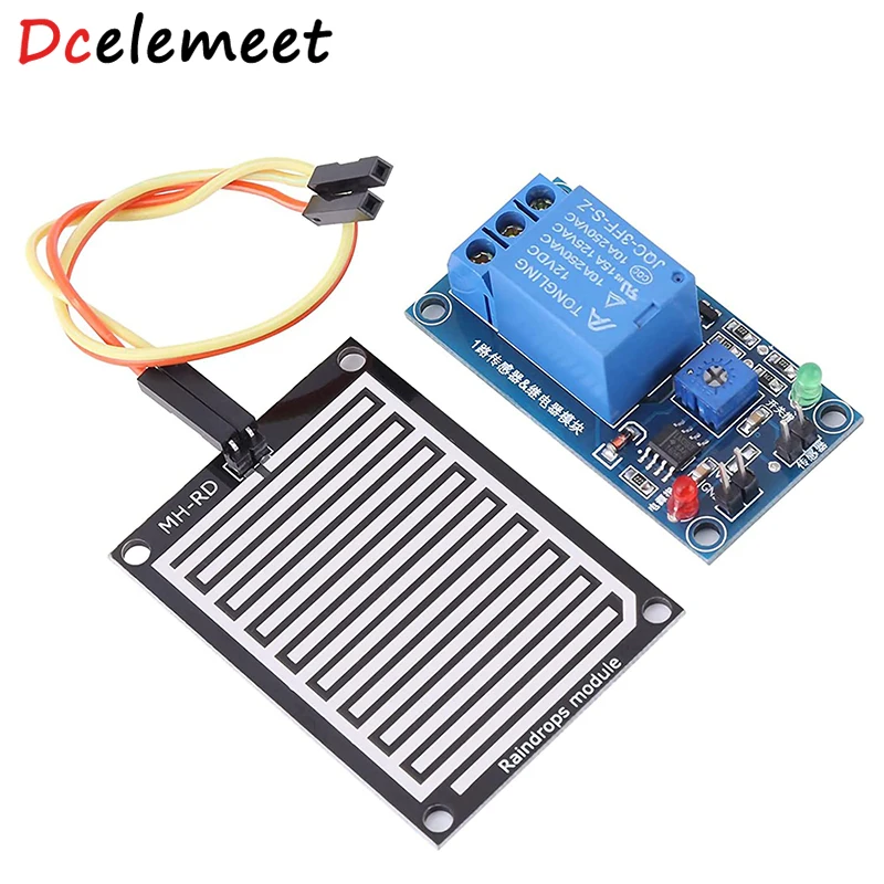 

Raindrops Sensor 12V Rain Dectection Module Adjustable Rain Sensor Controller Relay for Weather Monitoring