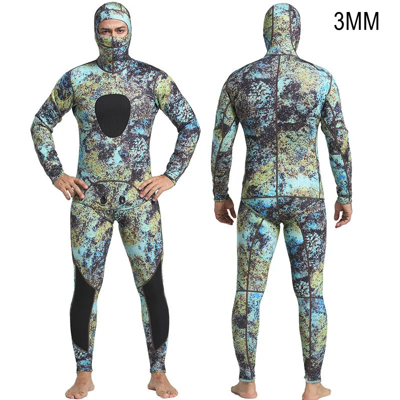 3MM Neoprene Camo Two Pieces Long Sleeve Snorkeling Diving Suit For Men Scuba Spearfishing Kayaking Surfing Keep Warm WetSuit