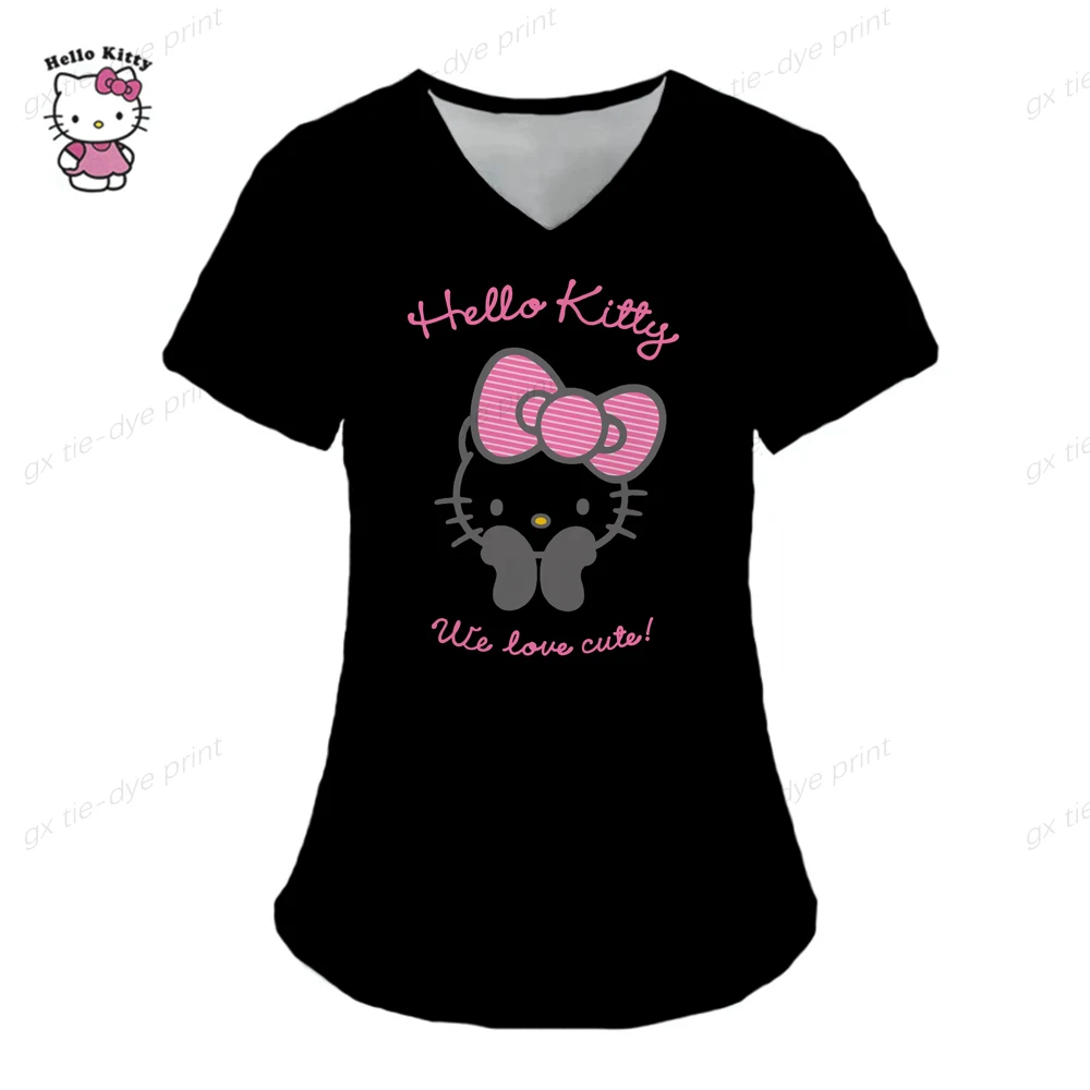 

Женская блузка с коротким рукавом, V-образным вырезом и принтом Hello Kitty