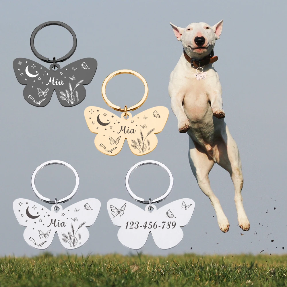 

Customizable Pet Dog Collar Tag Butterfly Pendant for Dog Medal with Engraving Name Personalized Number Kitten Puppy Accessories