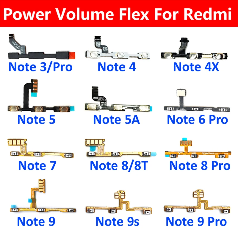 

Volume Button Power Switch On Off Button Flex Cable For Xiaomi Redmi Note 4 4X 5 5A 6 7 8 8T 9 9T 10 Pro 9s 5G Power Key Parts