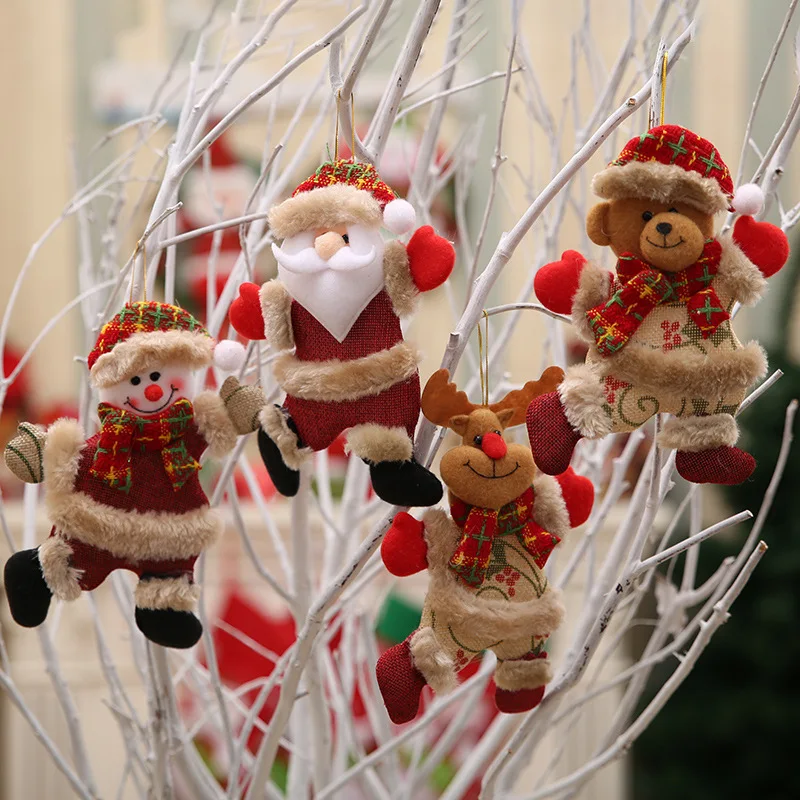 

Wholesale 12PCS/Lot Christmas Ornaments Diy Xmas Gift Santa Claus Snowman Tree Pendant Doll Hang Decorations For Home Noel Natal