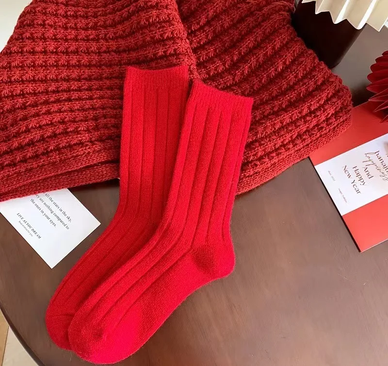 Новогодние носки для женщин модные красные женские дышащие повседневные